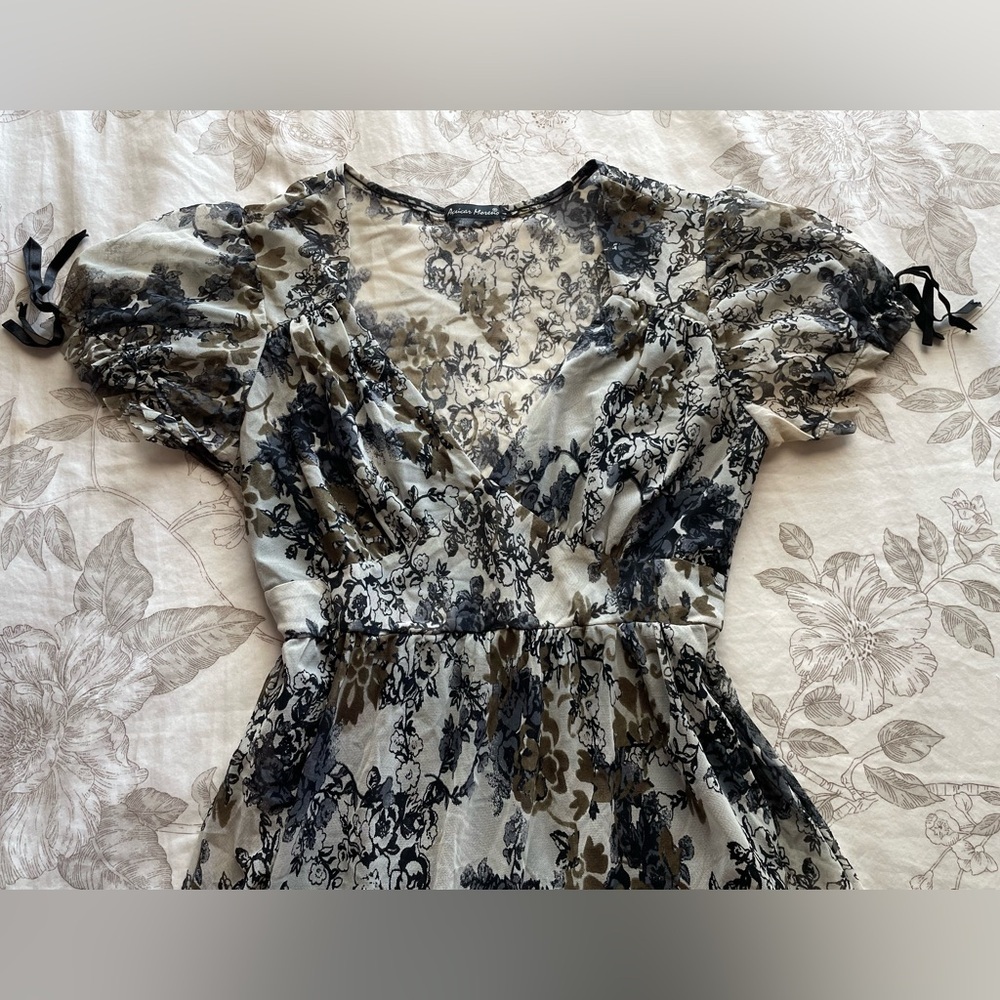 Y2K Micro Mesh Sheer Floral Babydoll Mini Dress Small Fairy Grunge Whimsigoth - Picture 2 of 11
